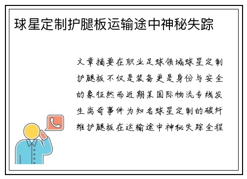 球星定制护腿板运输途中神秘失踪