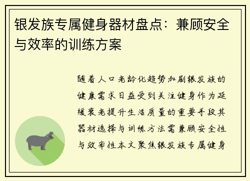 银发族专属健身器材盘点：兼顾安全与效率的训练方案